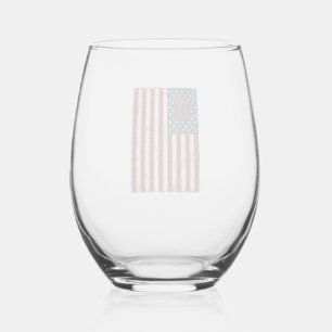 Vintage Pi American Flag Math Teacher Shirt Design Stemless Wine Glass