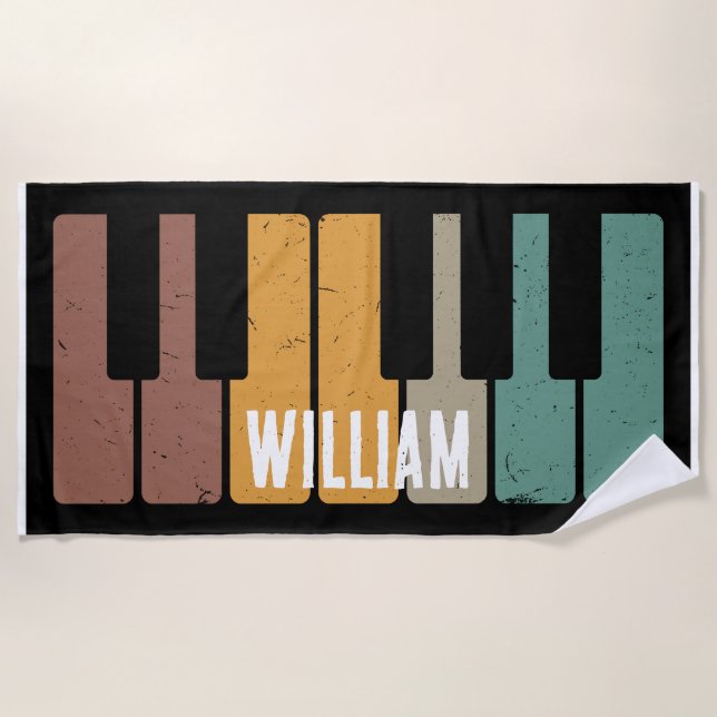 Vintage  Piano Keyboard Personalised Musician's Beach Towel (Front)