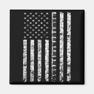 Vintage Piano Keyboard Player American Flag Magnet