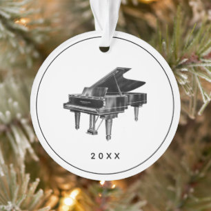 Vintage Piano Minimalist White Holiday Ornament