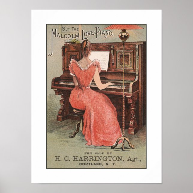 Vintage Piano Music Advert Musician Instrument Poster (Front)