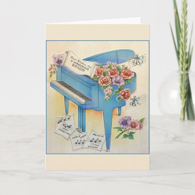 Vintage Piano Music Birthday Greeting Card (Front)
