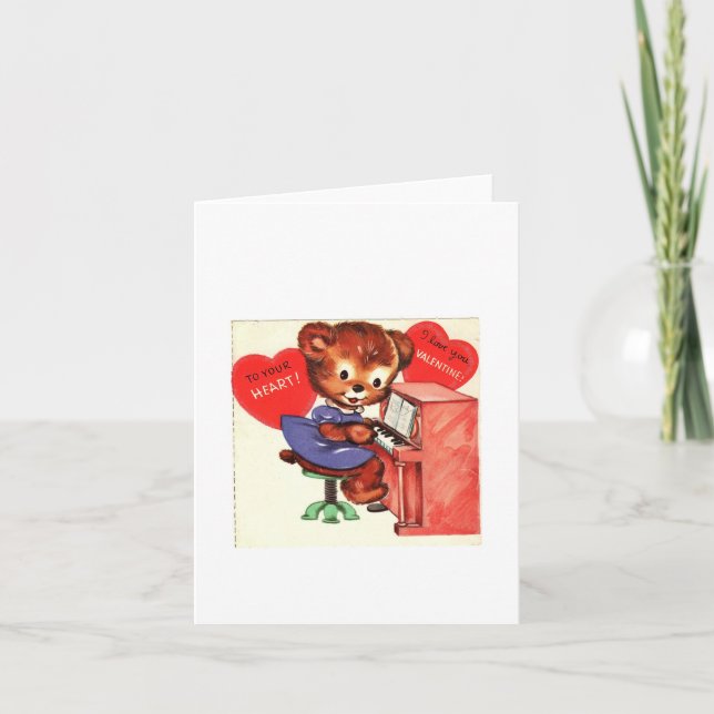 Vintage Piano Playing Teddy Valentine Card (Front)