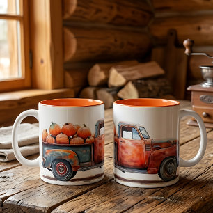 Vintage Pick-up Truck Pumpkin Harvest Two-Tone Coffee Mug