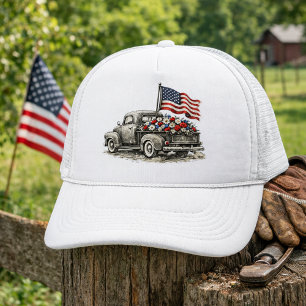 Vintage Pickup Truck Flag  Trucker Hat