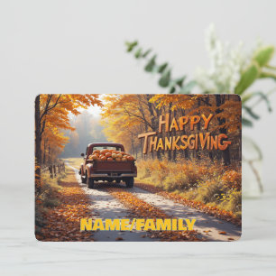 Vintage Pickup Truck on Autumn Road  Holiday Card