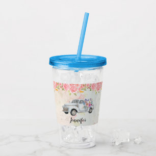 Vintage Pickup Truck Rustic Watercolor Acrylic Tumbler