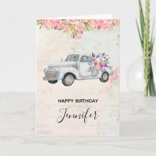 Vintage Pickup Truck Rustic Watercolor Birthday Card