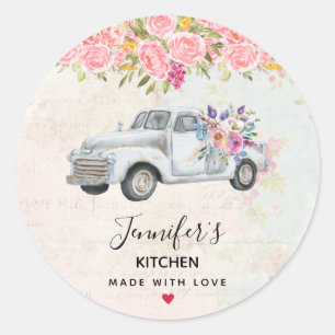 Vintage Pickup Truck Rustic Watercolor  Kitchen Classic Round Sticker