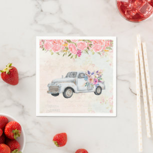 Vintage Pickup Truck Rustic Watercolor Napkin