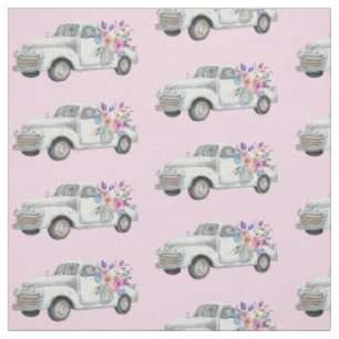 Vintage Pickup Truck Rustic Watercolor Pattern Fabric