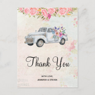Vintage Pickup Truck Rustic Watercolor Thank You Postcard