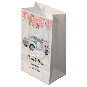 Vintage Pickup Truck Rustic Watercolor Thank You Small Gift Bag
