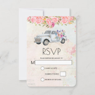 Vintage Pickup Truck Rustic Watercolor Wedding RSVP Card