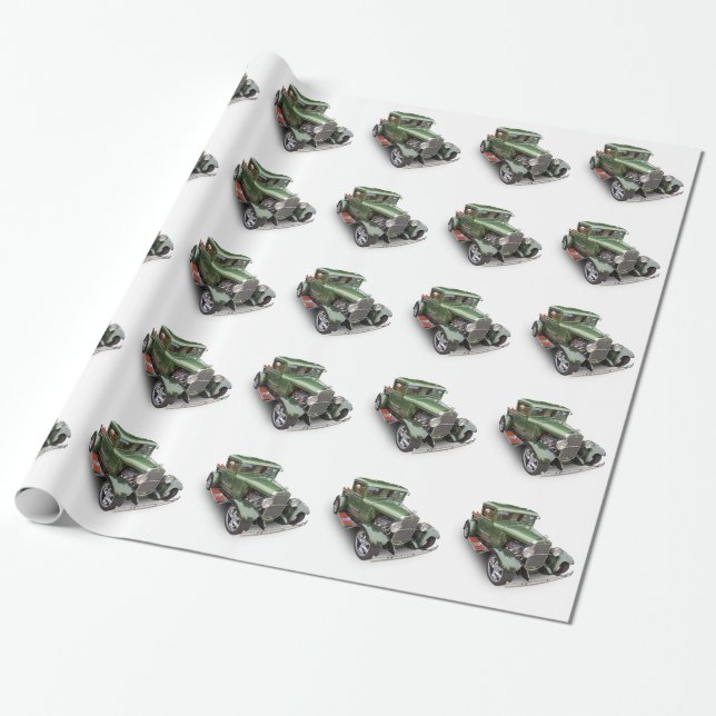 VINTAGE PICKUP TRUCK WRAPPING PAPER (Unrolled)