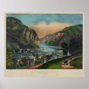 Vintage Pictorial Illustration of Harpers Ferry WV Poster