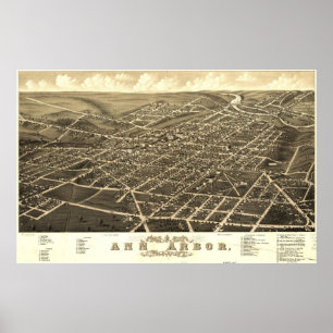 Vintage Pictorial Map of Ann Arbor Michigan (1880) Poster