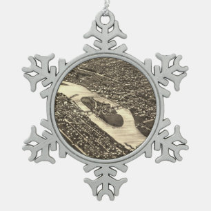 Vintage Pictorial Map of Aurora Illinois (1882) Snowflake Pewter Christmas Ornament