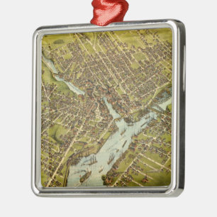 Vintage Pictorial Map of Bangor Maine (1875) Metal Tree Decoration