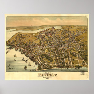 Vintage Pictorial Map of Beverly MA (1886) Poster