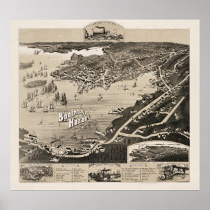 Vintage Pictorial Map of Boothbay Harbour ME Poster