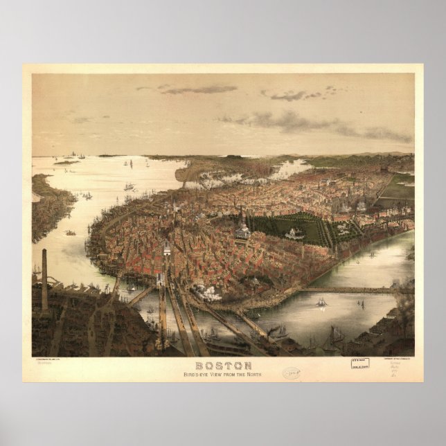 Vintage Pictorial Map of Boston (1877) Poster (Front)