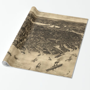 Vintage Pictorial Map of Boston (1905) (2) Wrapping Paper