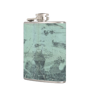 Vintage Pictorial Map of Boston Harbour (1897) Hip Flask
