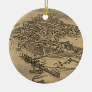 Vintage Pictorial Map of Cedar Key FL (1884) Ceramic Ornament