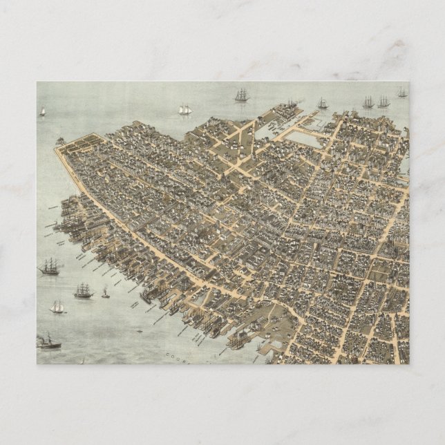 Vintage Pictorial Map of Charleston (1872) Postcard (Front)