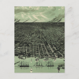 Vintage Pictorial Map of Detroit Michigan (1889) Postcard