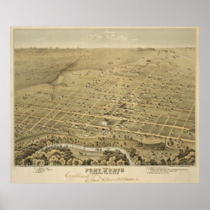 Vintage Pictorial Map of Fort Worth Texas (1876) Poster