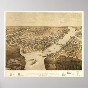 Vintage Pictorial Map of Green Bay WI (1867) Poster