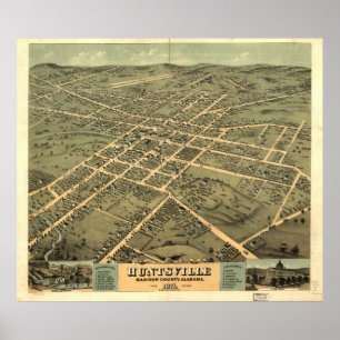 Vintage Pictorial Map of Huntsville Alabama (1871) Poster
