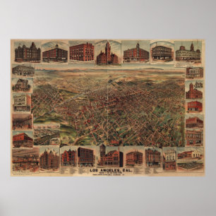 Vintage Pictorial Map of Los Angeles (1891) Poster