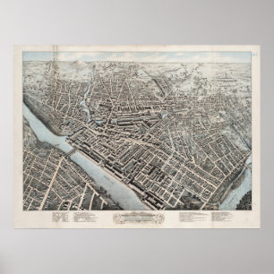 Vintage Pictorial Map of Lowell MA (1876) Poster