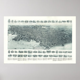 Vintage Pictorial Map of Lynn Massachusetts (1916) Poster