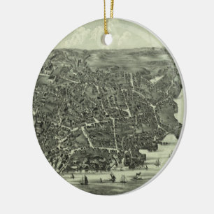 Vintage Pictorial Map of Marblehead MA (1882) Ceramic Tree Decoration
