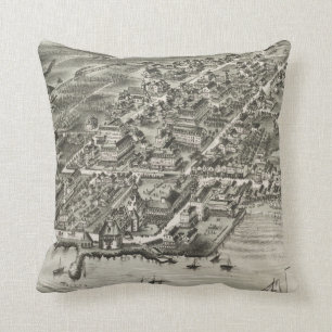 Vintage Pictorial Map of Narragansett RI (1888) Cushion