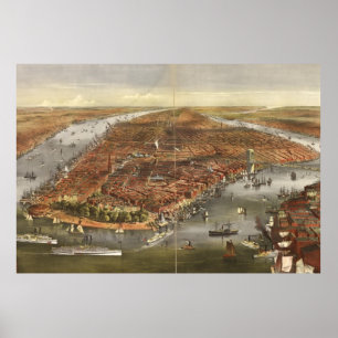 Vintage Pictorial Map of New York City (1870) Poster