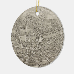 Vintage Pictorial Map of Newton MA (1878) Ceramic Tree Decoration