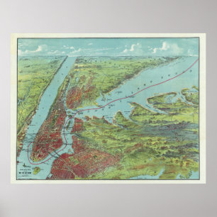Vintage Pictorial Map of of New York City (1909) Poster