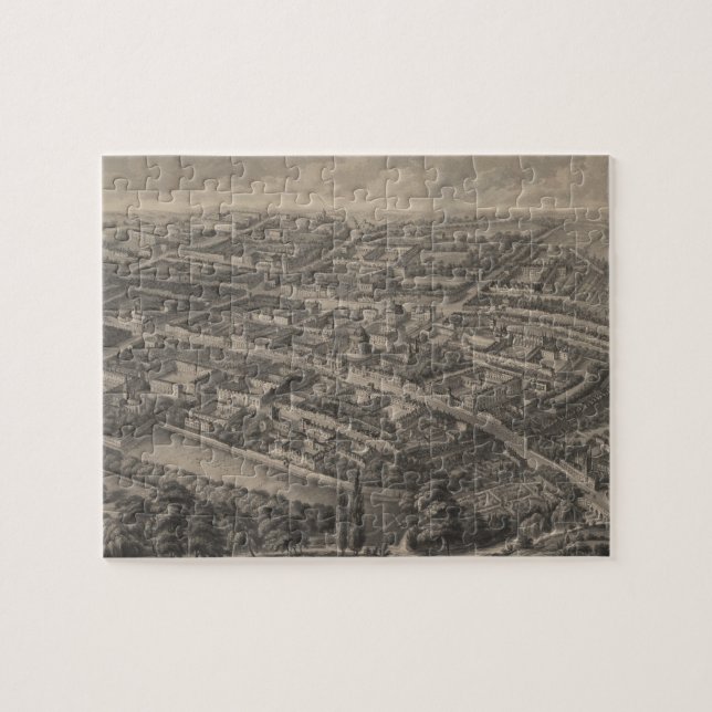 Vintage Pictorial Map of Oxford England (1850) Jigsaw Puzzle (Horizontal)