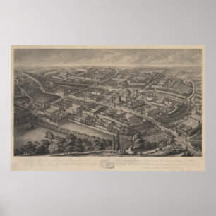 Vintage Pictorial Map of Oxford England (1850) Poster