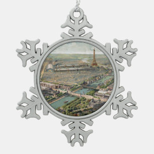 Vintage Pictorial Map of Paris (1900) Snowflake Pewter Christmas Ornament