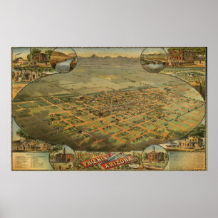 Vintage Pictorial Map of Phoenix Arizona (1885) Poster