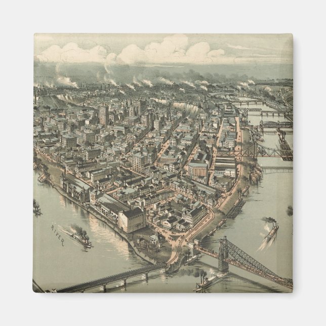Vintage Pictorial Map of Pittsburgh (1902) Magnet (Front)