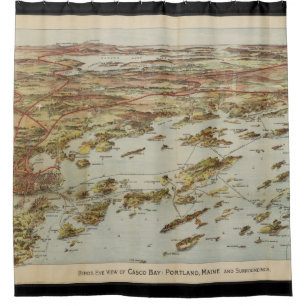 Vintage Pictorial Map of Portland Maine (1906) Shower Curtain