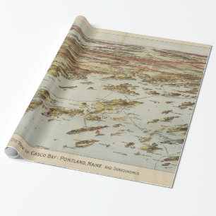 Vintage Pictorial Map of Portland Maine (1906) Wrapping Paper
