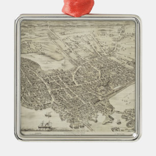 Vintage Pictorial Map of Portsmouth NH (1877) Metal Ornament